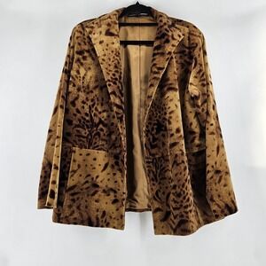Vtg Linda Allard Ellen Tracy Leopard Velvet Blazer Jacket Women Size 10 Boho
